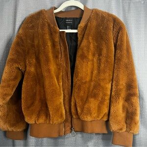 Forever 21 Faux Fur Bomber Plush Jacket Woman Rust Small